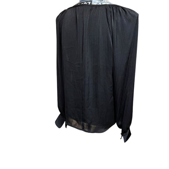 Nine West Black Sheer Striped Print Long Sleeve Work Business Blouse Sz S - Picture 9 of 13